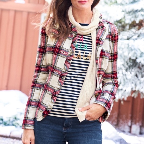 Talbots Jackets & Blazers - Talbots Ruffle--Trim Shetland Tartan Plaid Jacket.